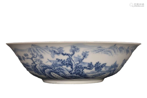 A Gorgeous Blue And White Landscape Bowl