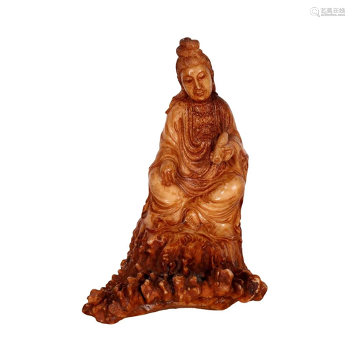 A Lovely Antlers Carving Guanyin Statue