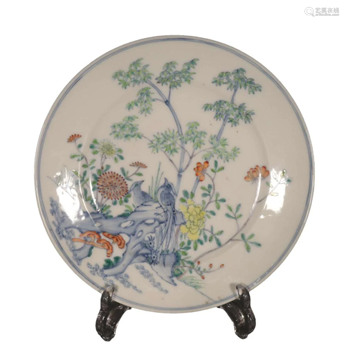 A Delicate Blue And White Doucai Flower& Bird Plate