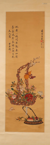 A Gorgeous Flower& Fruit Scroll Painting By Song Meiling