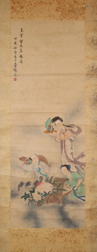 A Fine Figure Scroll Painting By Deng Fen