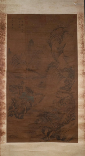 A Wonderful Landscape Silk Scroll Painting By Wang Shen