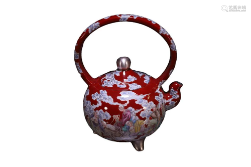 A Fine Purple Sand Added-colour Figure Loop-handled Teapot