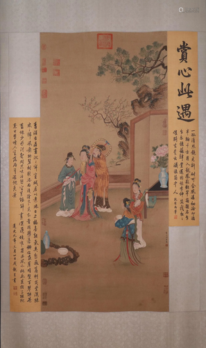 A Fine Figure Silk Scroll Painting By Qiu Ying