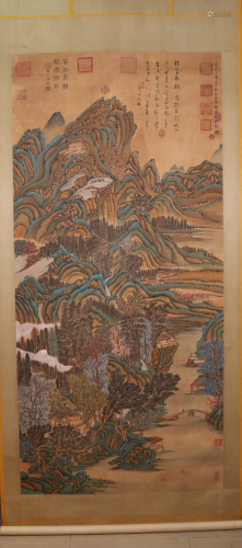 A Fabulous Green Mountain& Clean Water Silk Scroll Paint...