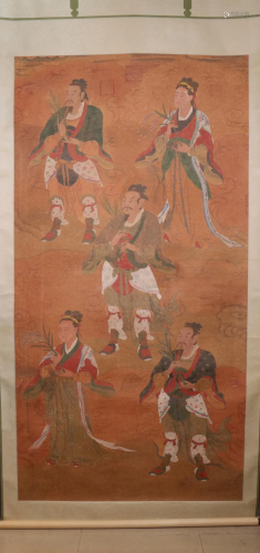A Fine Figure Silk Scroll Painting By Qiu Ying