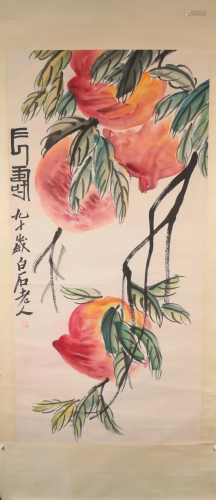 A Lovely Longevity Peach Axis Painting By QiBaiShi Made