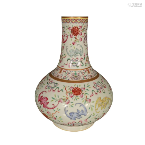 A Fabulous Famille Rose Fortunate Longevity Vase
