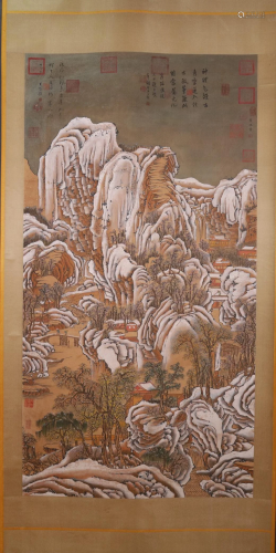 A Wonderful Landscape& Snowscape Silk Scroll Painting By...