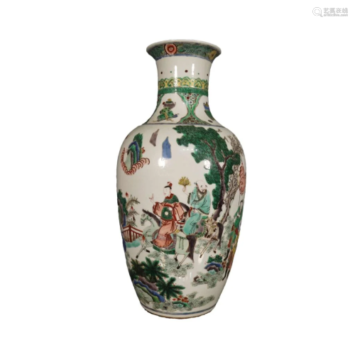 A Fine Blue And White Five-Color Character Vase