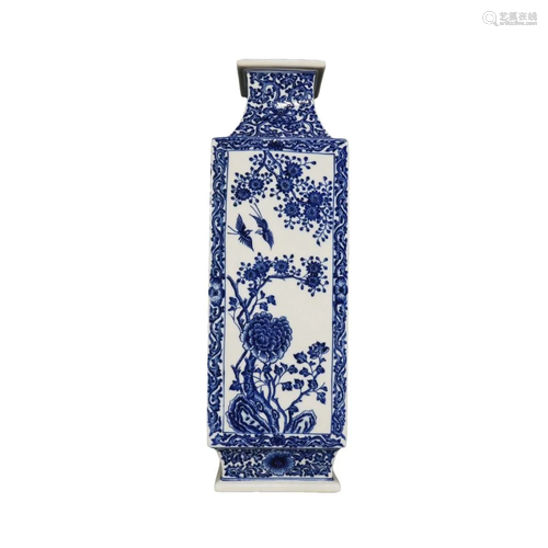 A Blue And White 'Bird& Flower' Square Vase