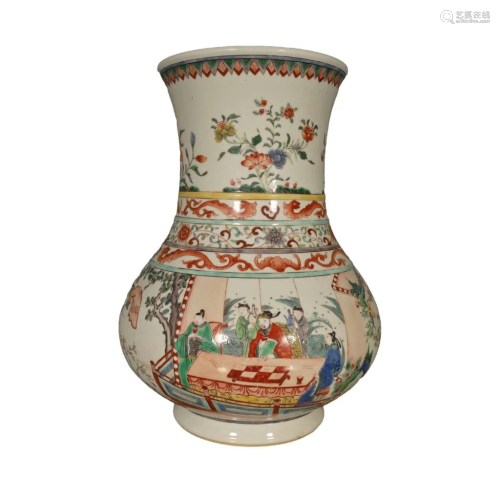 A Fine Blue And White Five-Color Figure Story Zun-Form Vase