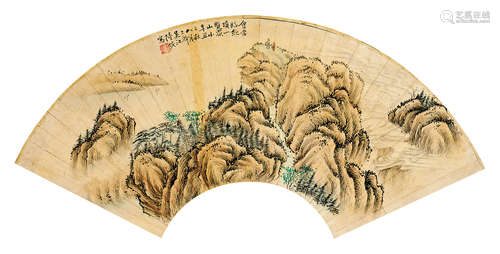 陆恢 辛丑（1901年）作 山水 扇面 镜片 设色纸本 镜片