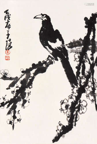 崔子范 壬戌（1982年）作 喜上眉梢 立轴 水墨纸本 立轴