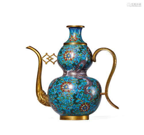 19世纪 铜胎掐丝珐琅葫芦形酒壶