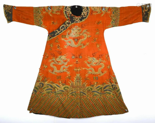 An Important and Very Rare Red Brocade Dragon Robe,Jifu