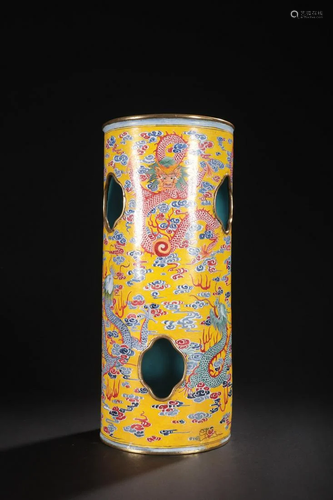 A Fine Gilt-bronze Enamel Hat Tube With Dragon Pattern