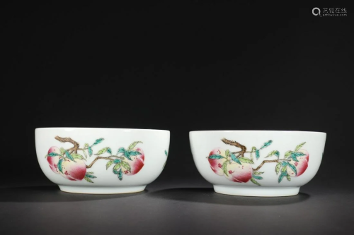 A Pair of Famille-rose 'Shou Tao' Bowls