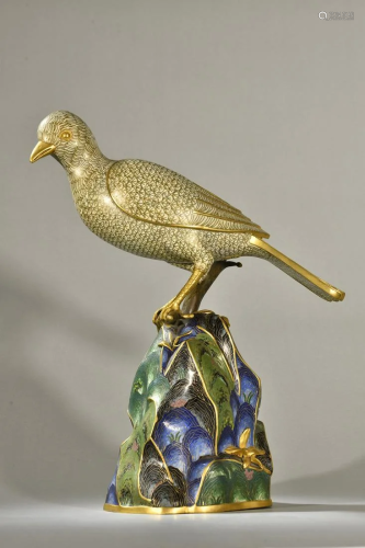 A Fine Gilt-bronze Cloisonne Enamel Bird Ornament