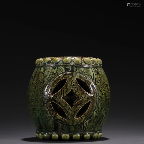 A Green glazed Drum-shaped Base