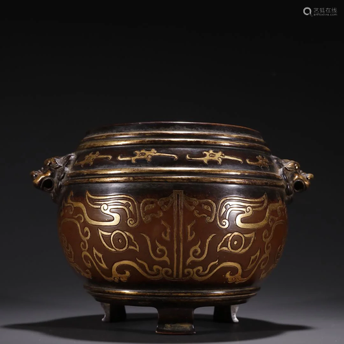 A Fine Gilt-bronze Lion Ear Censer