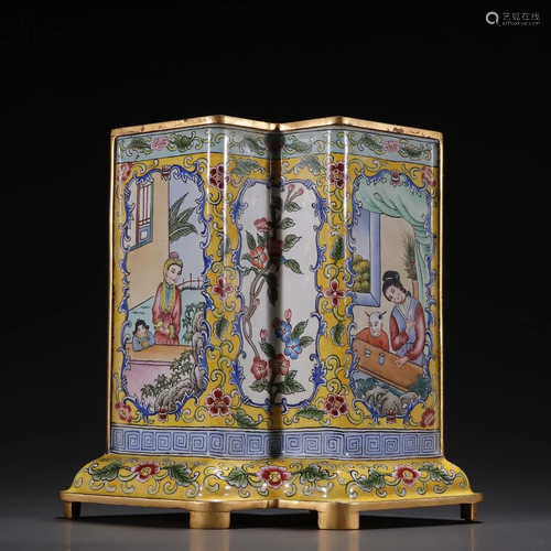 A Rare Gilt-bronze Enamel Pen Holder