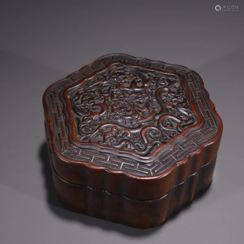 A Fine Huangyang Wood Carved Dragon Pattern Box