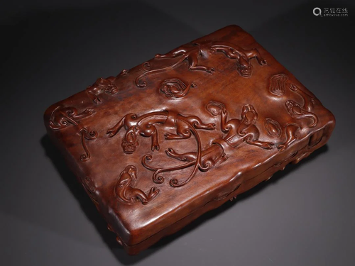 A Fine Huangyang Wood Carved Dragon Pattern Box