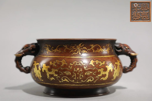 A Fine Gilt-bronze 'Tao Tie' Pattern Censer