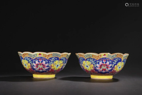 A Pair of Enamel 'Flower' Bowls