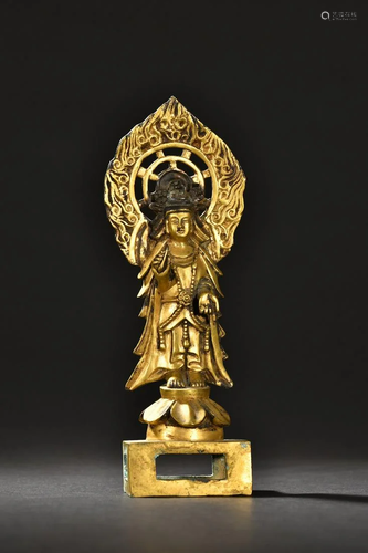 A Fine Gilt-bronze Figure of Guanyin