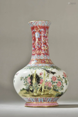 An Unusual Famille-rose 'Flower and Bird' Vase