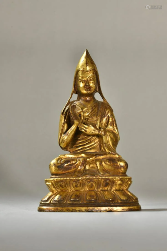 A Delicate Gilt-bronze Figure of Zongkeba