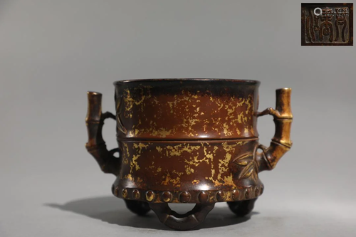 A Fine Gilt-Copper Bamboo Pattern Censer