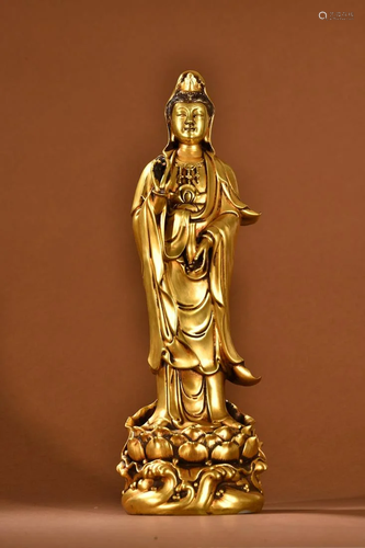 A Fine Gilt-bronze Figure of Guanyin