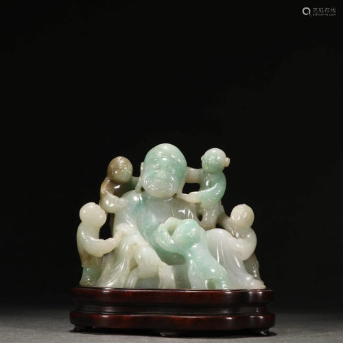 A Top Jadeite Carved Figure of Luohan Ornament