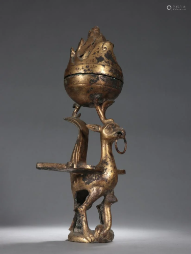 A Rare Gilt-bronze Boshan Furnace