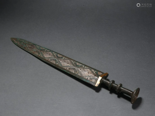 An Unusual Bronze Inlaid Gold and Silver Sword