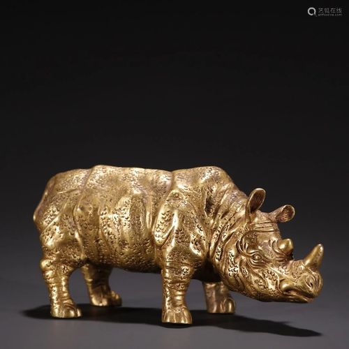 An Unusual Gilt-bronze Rhino Ornament