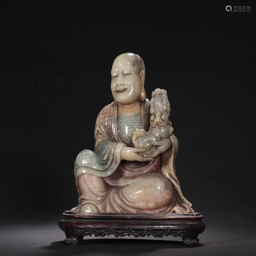 A Rare Shoushan Stone Figure of Luohan