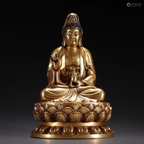 A Fine Gilt-bronze Figure of Pure Bottle Guanyin