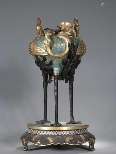 A Rare Gilt-bronze Cloisonne Censer