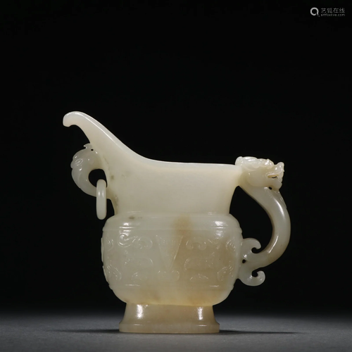 A Top Hetian Jade Carved 'Tao Tie' Pattern Cup