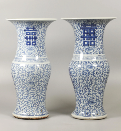 pair of Chinese blue & white vases, possibly 19th c.