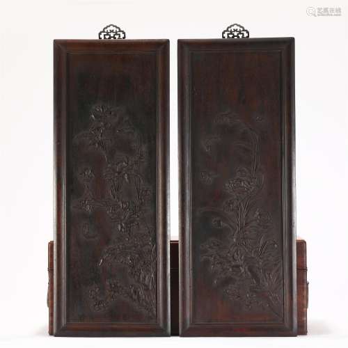PAIR OF CARVED PLUM BLOSSOMS ORCHID BAMBOO CHRYSANTHEMUM ZIT...