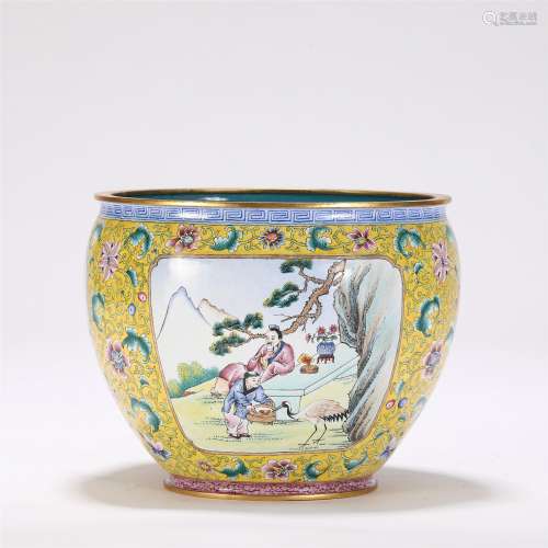 A CHINESE GILT BRONZE PAINTED ENAMEL BASIN
