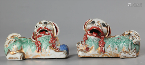 pair of Chinese porcelain Buddhist lions, possibly 18th/19th...