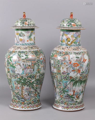 pair of Chinese porcelain cover vases, possibly 19th c.