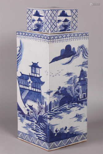 Chinese blue & white rectangular form cover vase