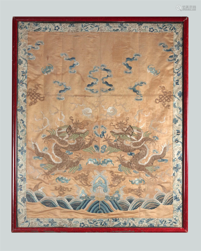 Chinese embroidery with dragon motif, possibly 19th c.